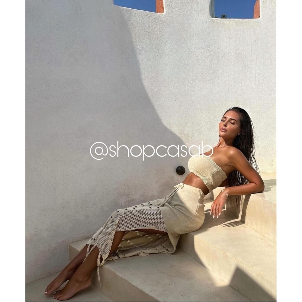 NEW to CASA B💫| ST. LUCIA Midi Knit Fringe Skirt Set in Sand